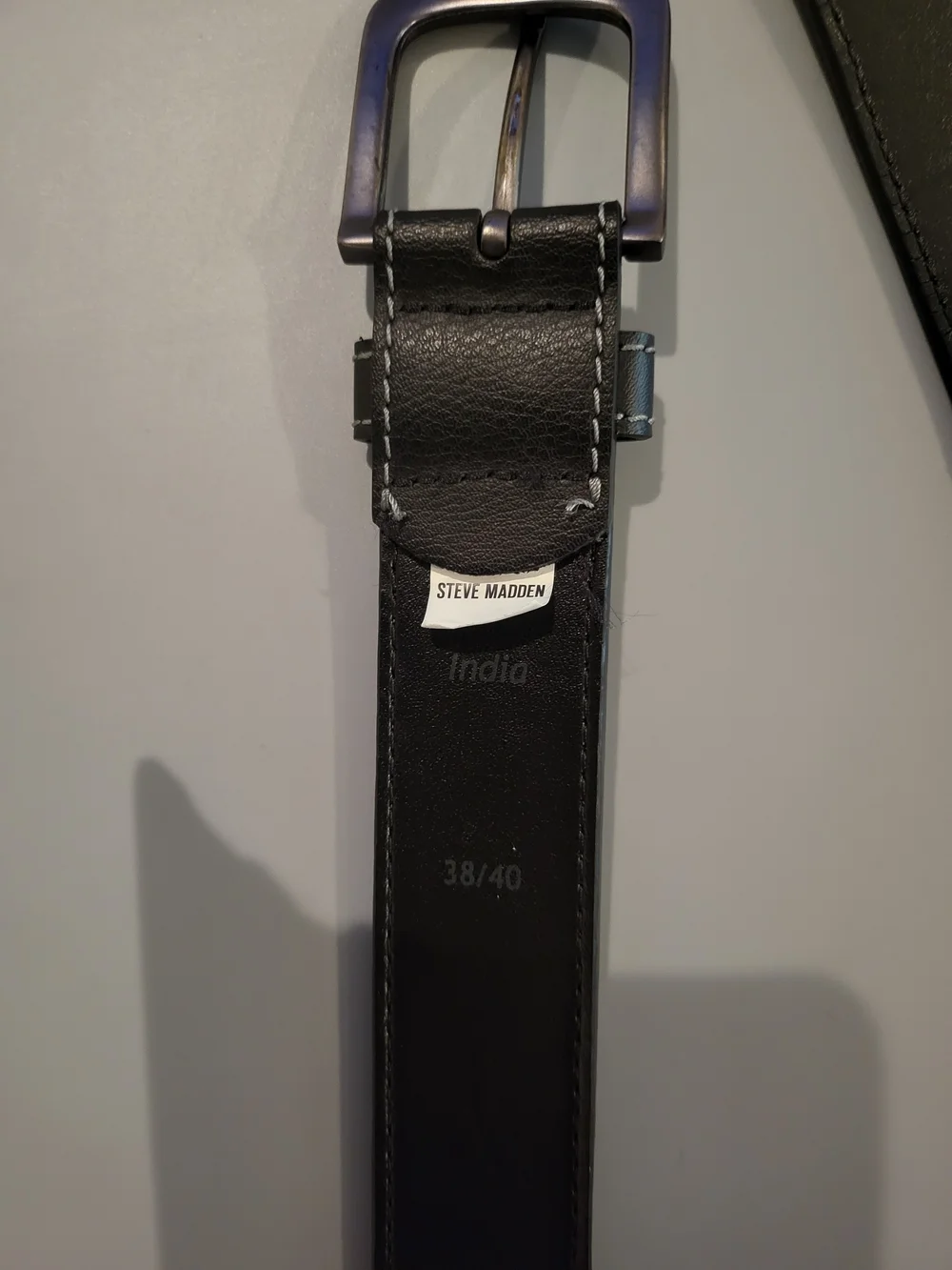 Steve Madden Black Leather Belt with White Stitching